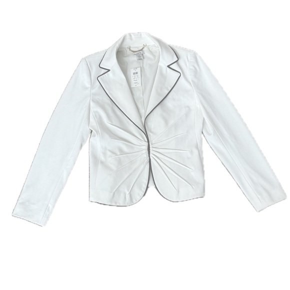 👔👠 CACHÉ Vintage NWT White Ruched Blazer Jacket | Y2K Luxe Boardroom-to-Bar Sz 6 - Picture 1 of 7